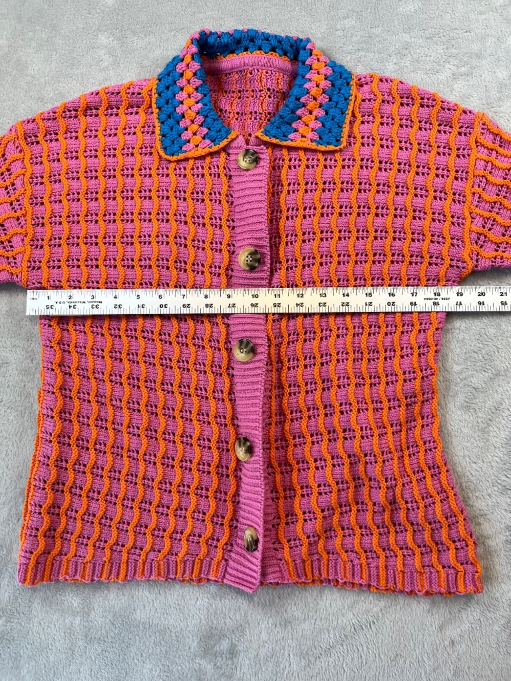 Vibrant BDG PInk & Orange Chunky Knit Cardigan Sweater Urban Outfitters - Picture 6 of 10